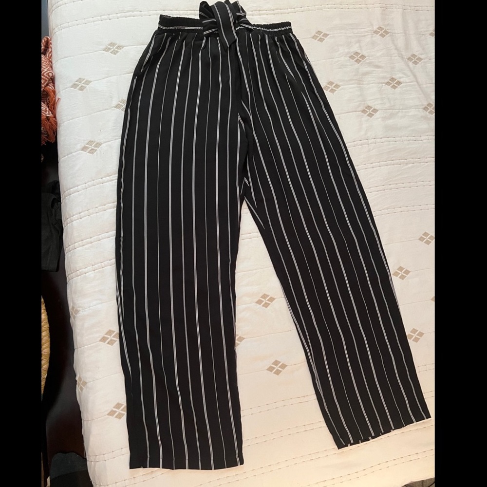 Black and white striped pants size medium